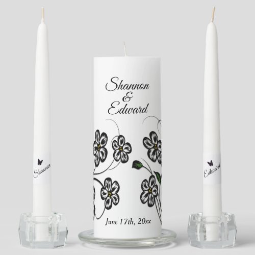 Flowers and  Butterfly Personalized Unity Candle Set