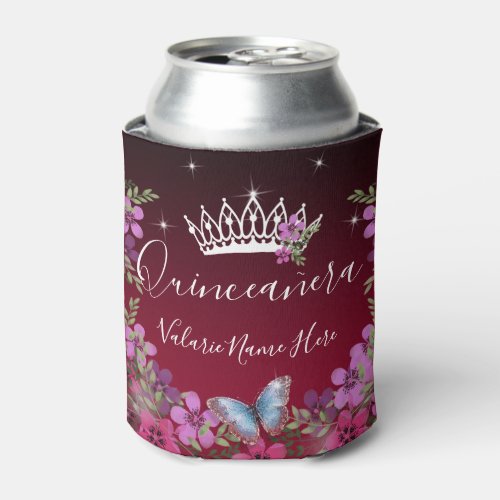 Flowers and Butterfly Princess Quinceanera Can Cooler
