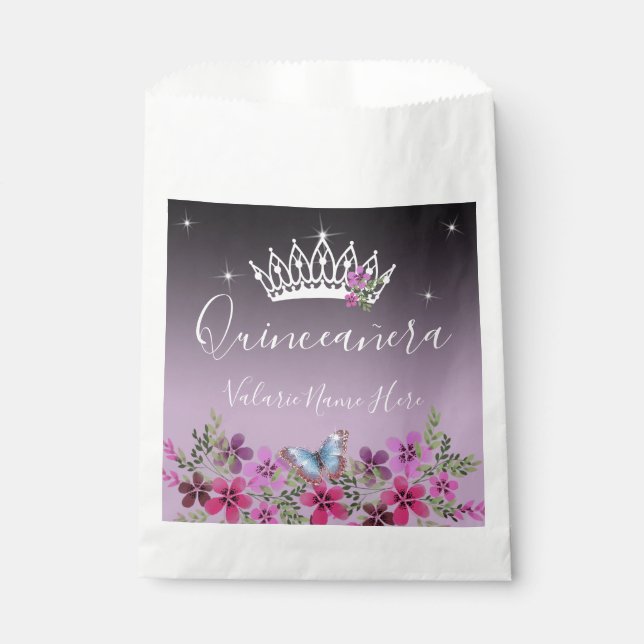 Flowers and Butterfly Princess Quinceanera Favor Bag (Front)
