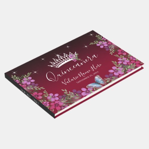 Flowers and Butterfly Princess Quinceanera Guest Book