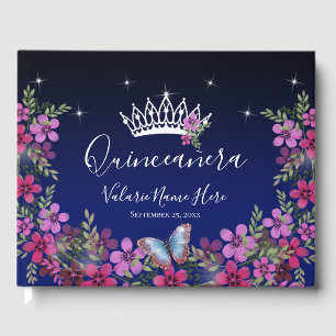 Flowers and Butterfly Princess Quinceanera  Guest Guest Book