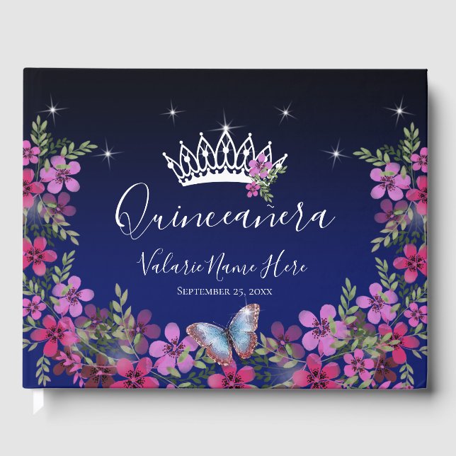 Flowers and Butterfly Princess Quinceanera  Guest Guest Book (Front)