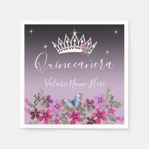 Flowers and Butterfly Princess Quinceanera Napkins