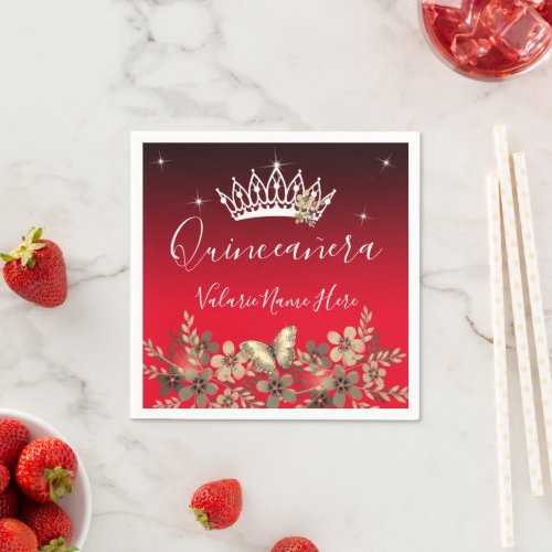 Flowers and Butterfly Princess Quinceanera Napkins