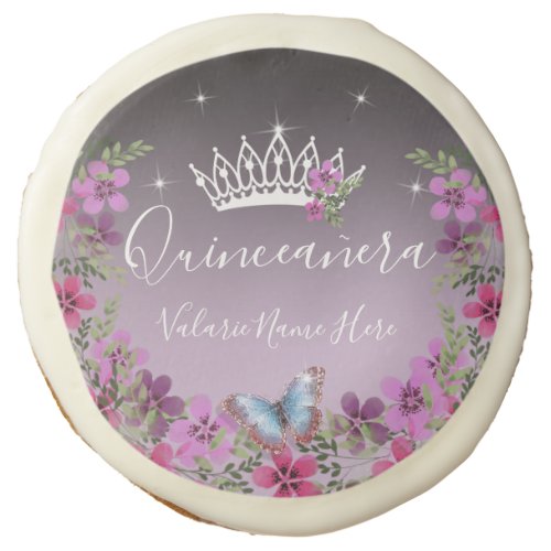 Flowers and Butterfly Princess Quinceanera Purple Sugar Cookie