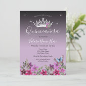 Flowers and Butterfly Quinceanera Invitation (Standing Front)
