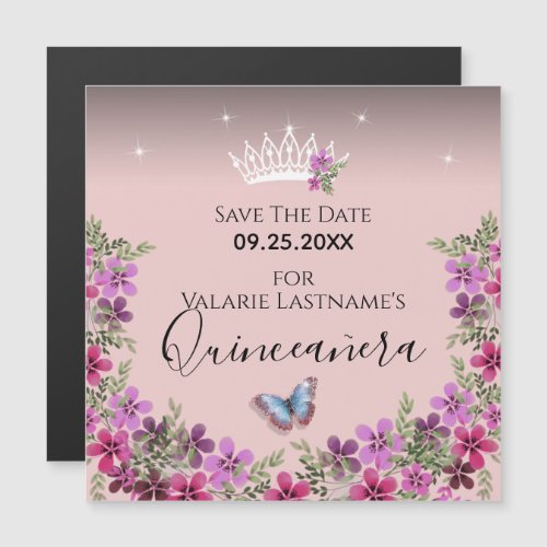 Flowers and Butterfly Quinceanera Save the Date