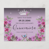 Flowers and Butterfly Quinceanera Save the Date (Front)