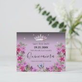 Flowers and Butterfly Quinceanera Save the Date (Standing Front)