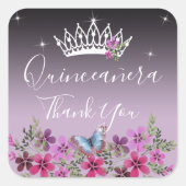 Flowers and Butterfly Thank You Quinceanera Square Sticker (Front)