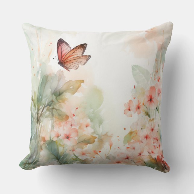 Flowers and Butterfly Throw Pillow (Front)