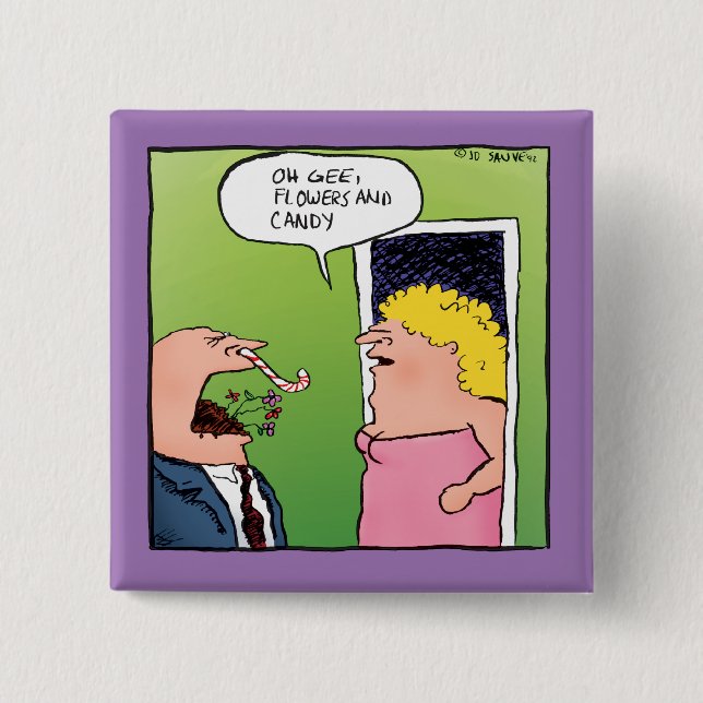 Flowers and Candy Romantic Cartoon Pinback Button (Front)