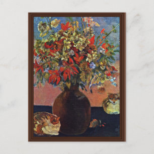 Flowers And Cats By Gauguin Paul (Best Quality) Postcard