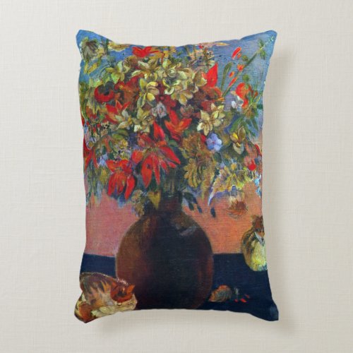 Flowers and Cats by Paul Gauguin Vintage Fine Art Accent Pillow