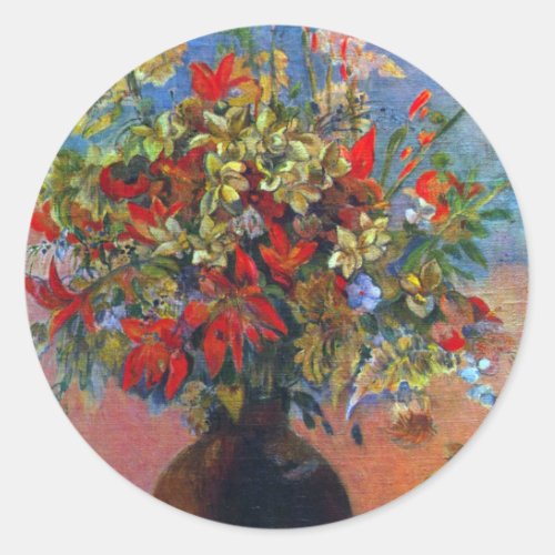 Flowers and Cats by Paul Gauguin Vintage Fine Art Classic Round Sticker
