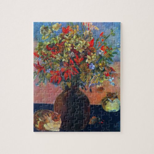 Flowers and Cats by Paul Gauguin Vintage Fine Art Jigsaw Puzzle