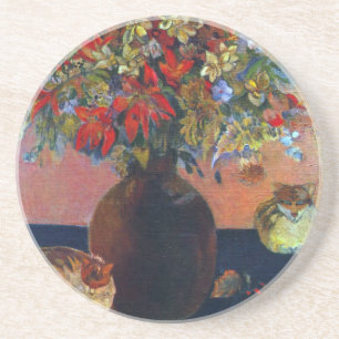 Flowers and Cats by Paul Gauguin, Vintage Fine Art Sandstone Coaster