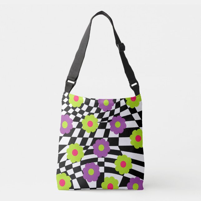 Flowers and Checkers Cross Body Bag Mod Purse (Front)