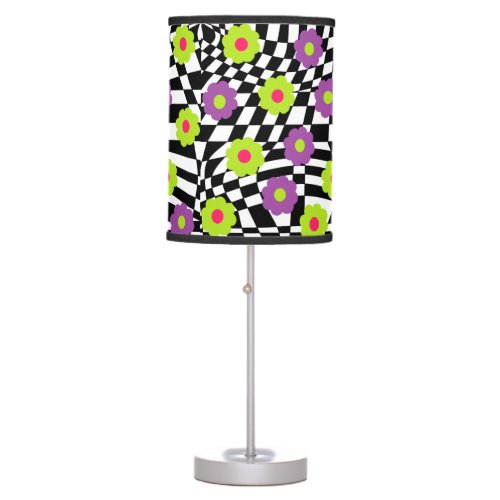 Flowers and Checkers Table Lamp Daisy Mod Decor