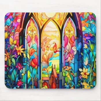Flowers And Church Windows Mousepad by AutumnRoseMDS at Zazzle