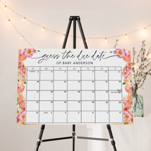 Flowers and Citrus Baby Shower Due Date Guess Game Foam Board
