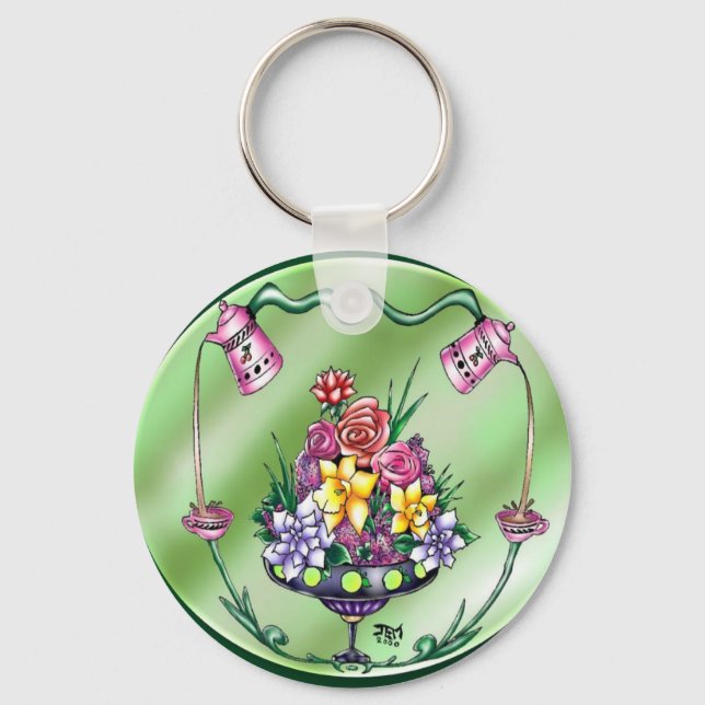 Flowers and Coffee Keychain (Front)