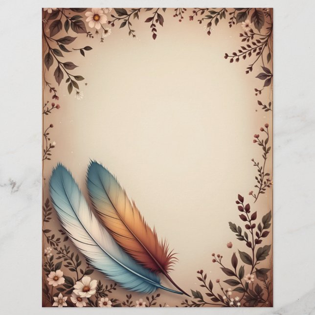 Flowers and Colorful Feathers Letterhead (Front)