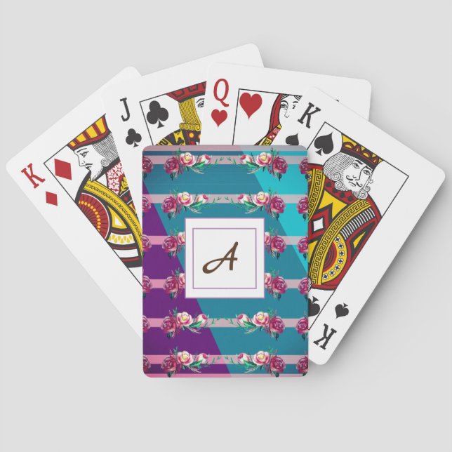 Flowers and Colors Monogram  Playing Cards (Back)