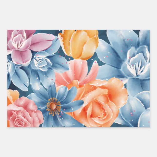 Flowers and Confetti Wrapping Paper Sheets (Front)