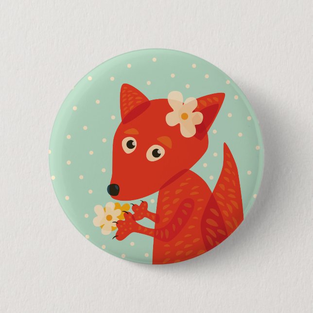 Flowers And Cute Fox Button (Front)