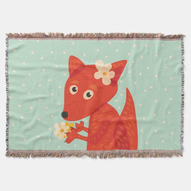 Flowers And Cute Fox Throw Blanket (Front)