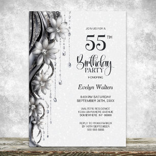 Flowers and Diamonds 55th Birthday Party Invitation