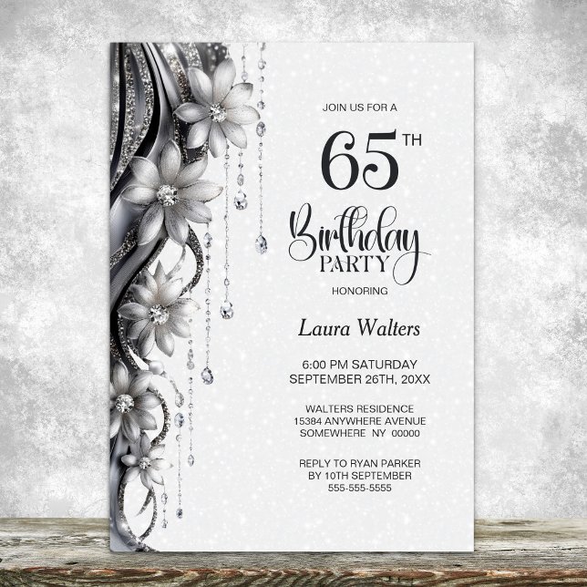 Flowers and Diamonds 65th Birthday Party Invitation (Creator Uploaded)