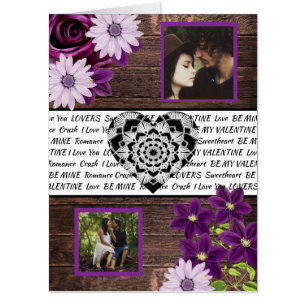 Flowers and Distressed Wood Photo Valentine's Day Card