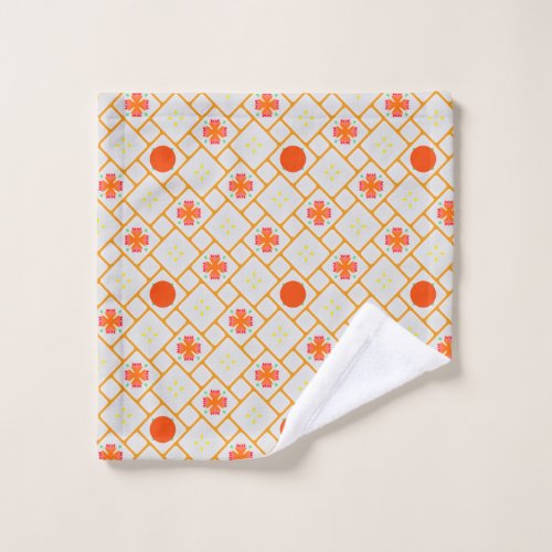 Flowers and Dots in Orange and Yellow Wash Cloth