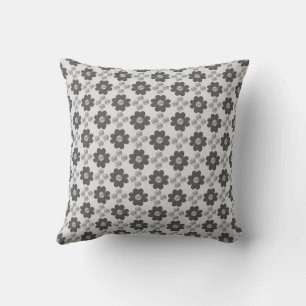 Flowers and Dots in Silver Gray Shades Throw Pillow