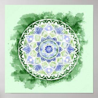 Flowers and Dots Mandala - Watercolor Print