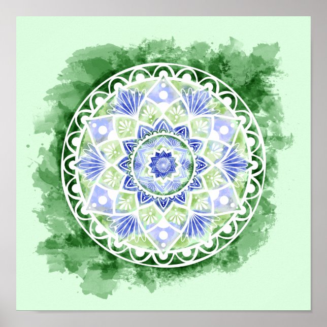 Flowers and Dots Mandala - Watercolor Print (Front)