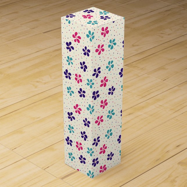 Flowers and Dots Pattern Wine Gift Box (Front)