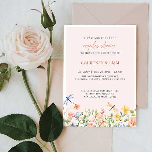 Flowers and Dragonflies Garden Couples Shower Invitation