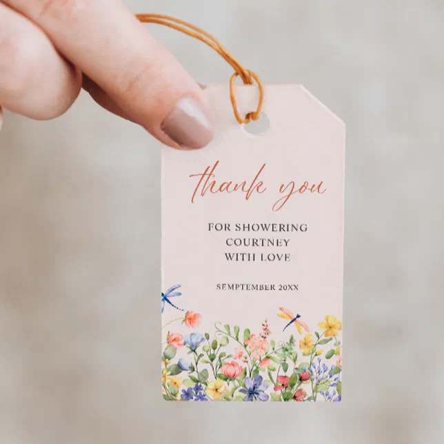 Flowers and Dragonflies Thank You Bridal Shower Gift Tags | Zazzle