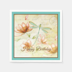 Flowers and dragonfly customizable napkins