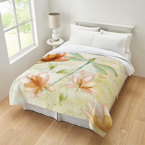 Flowers and dragonfly duvet cover