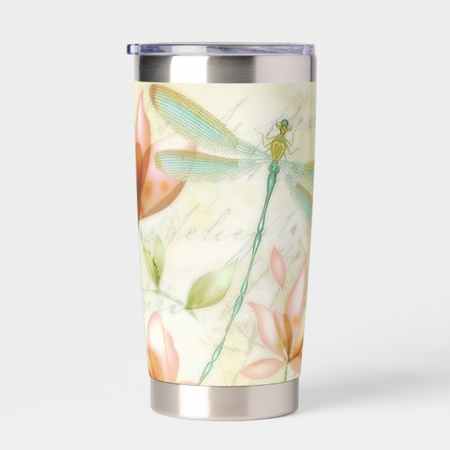 Flowers and dragonfly personalized insulated tumbler (Right)