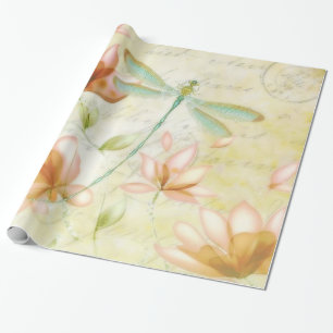 Flowers and dragonfly wrapping paper