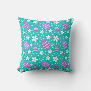 Flowers and Easter Eggs-Easter Pattern-Cute    Throw Pillow