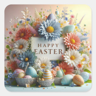Flowers and Eggs Easter Square Sticker