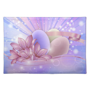 Flowers and eggs on a colorful pastel background cloth placemat