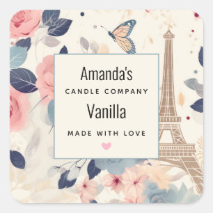 Flowers and Eiffel Tower Paris Candle Business Square Sticker