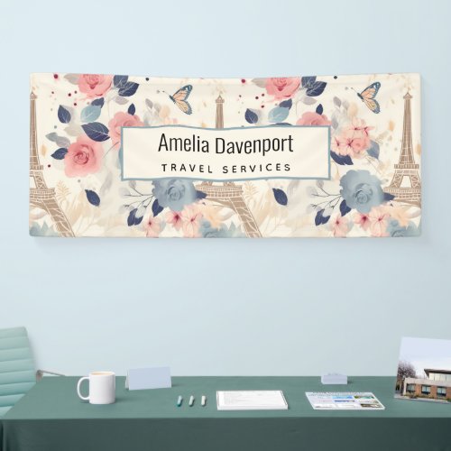  Flowers and Eiffel Tower Paris Pattern Business Banner
